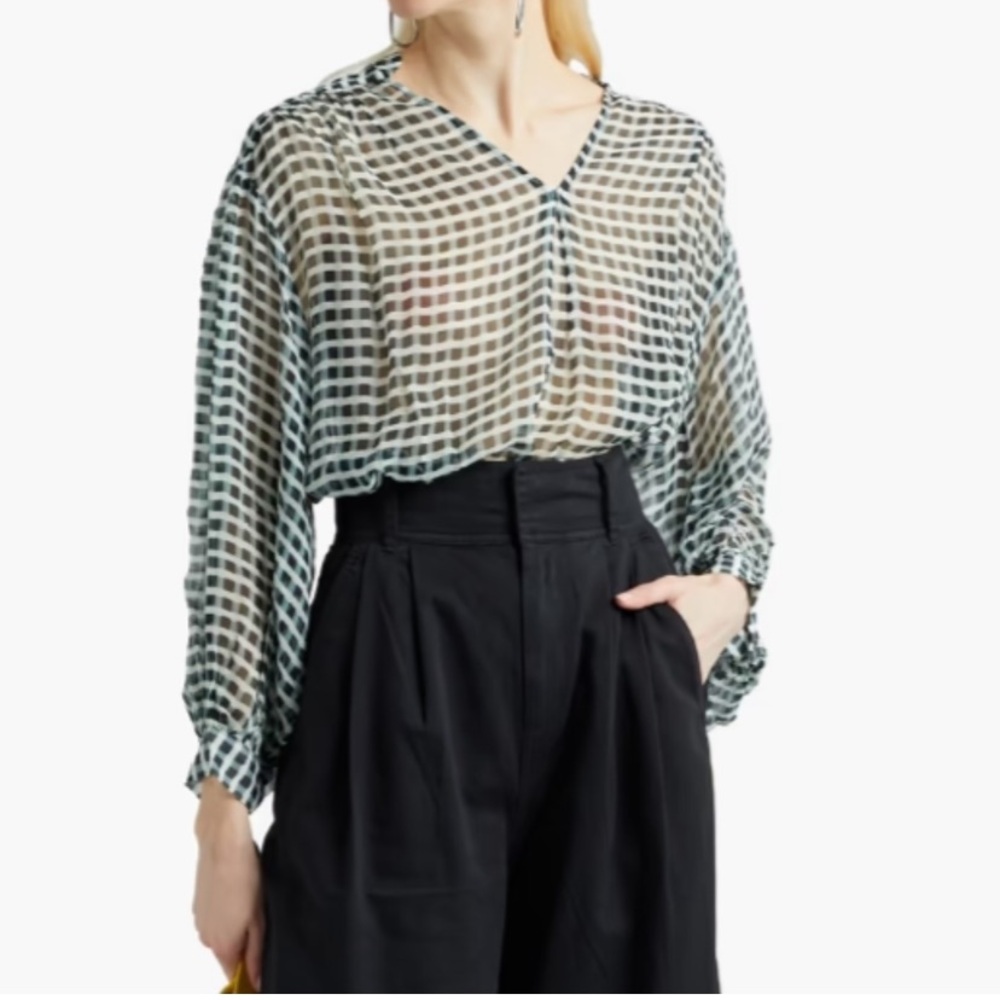 Joie 100% Silk Lasha Checkered Blouse Size Medium